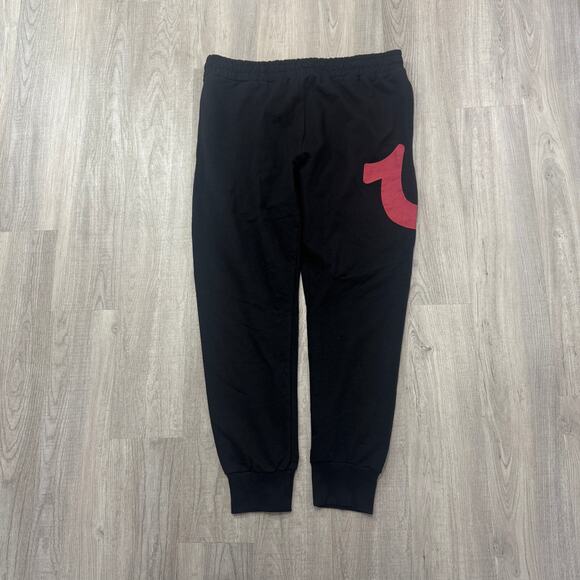 True Religion Sweatpants Men's Extra Large XL Black Red Cuffed Jogger Lounge - Picture 1 of 8